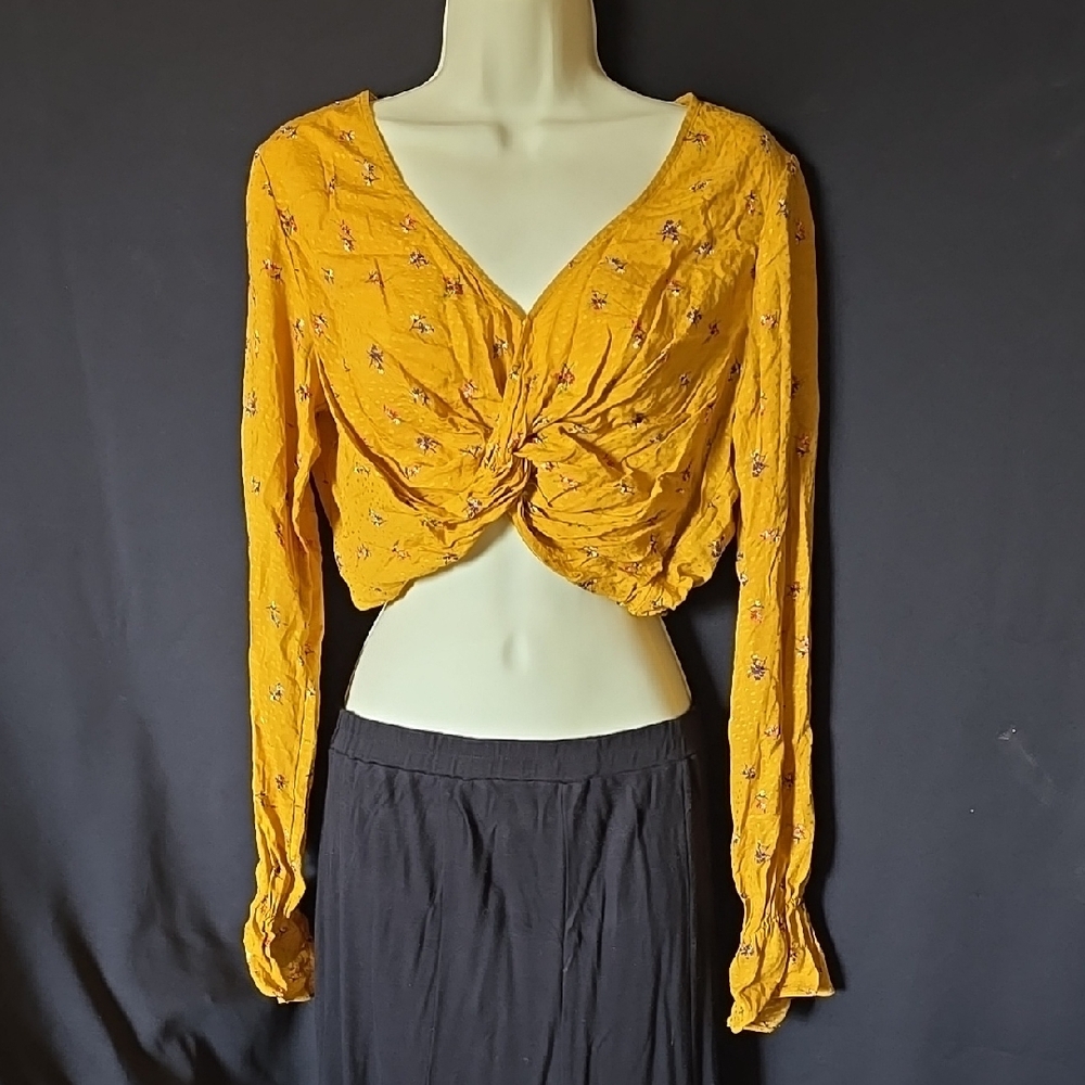 H&M Yellow Crop Tie Front Blouse